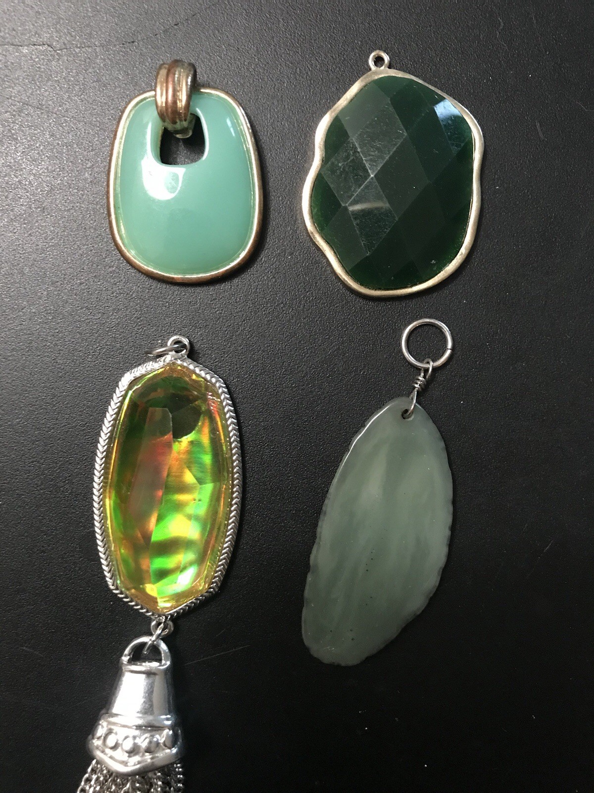 vintage green pendant mixed metal gem millefiori murano glass clover charm lot