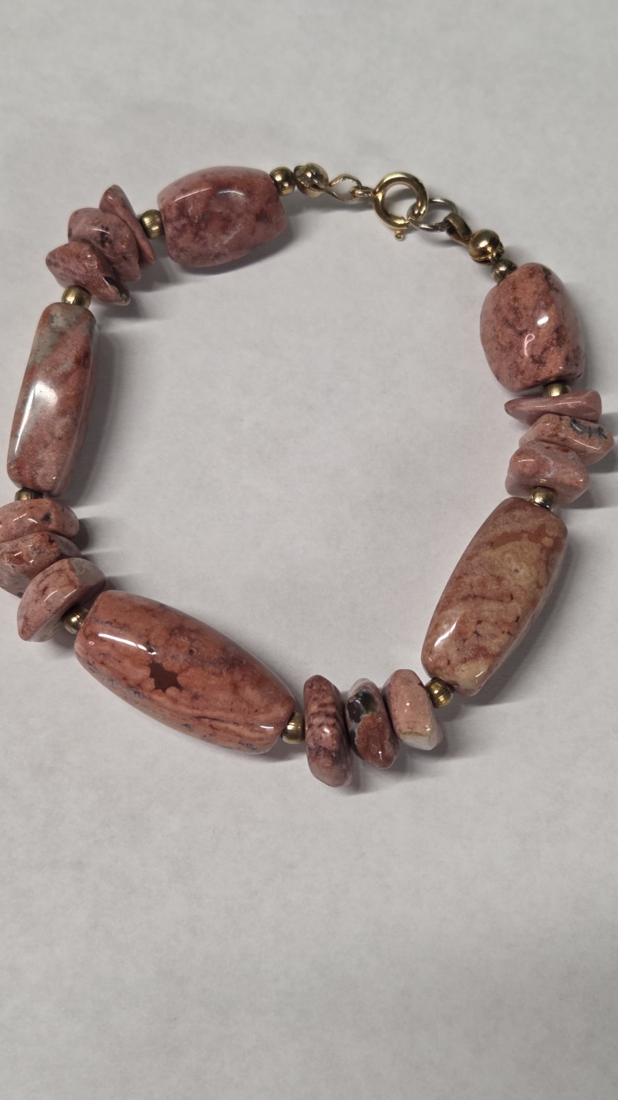 Vintage, Natural, Polished, Smooth Rhodochrosite 7.5″ Beaded Bracelet (1091)