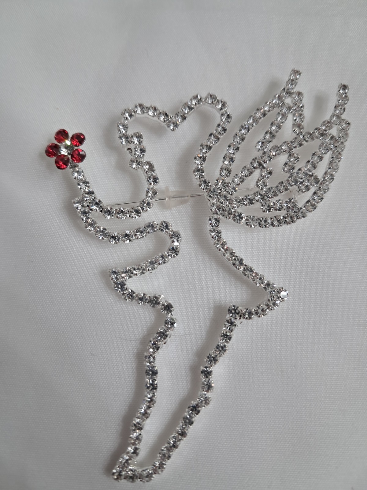 Fairy Brooch Rhinestones Clear And Red Silver Toned Whimsical Fairycore