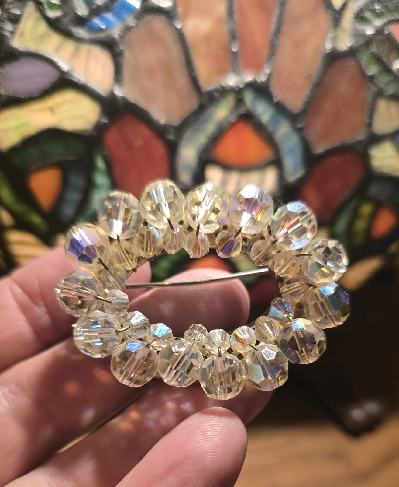 Vintage Faceted Crystal Glass Bead Brooch