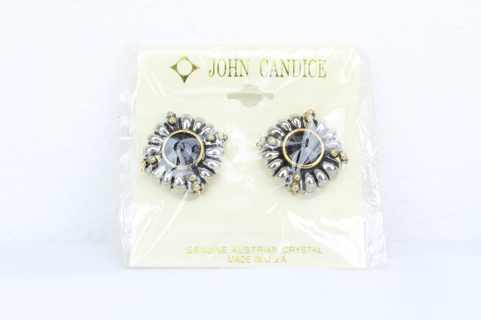 John Candice Genuine Austrian Crystal Clip On Earrings Vintage Made in USA Heavy