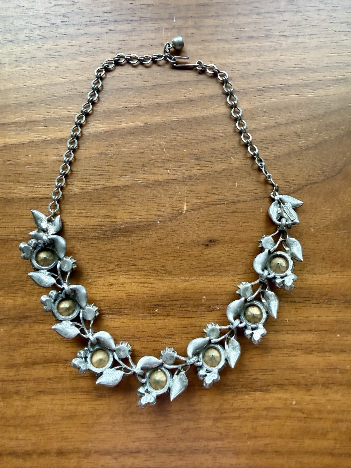 Vintage FLORENZA Blue Purple Peacock Vitrail Rhinestone Necklace Signed