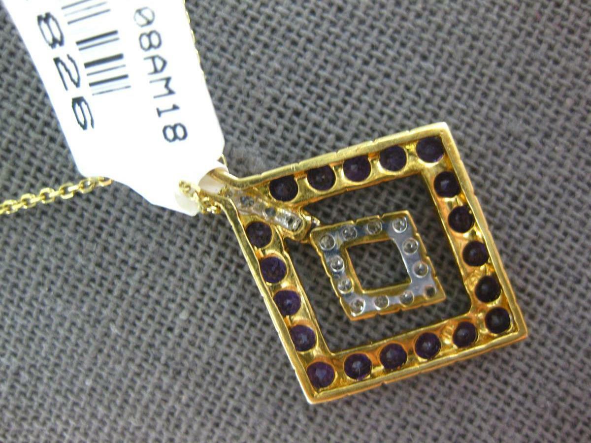 1.53CT DIAMOND & AAA AMETHYST 18K YELLOW GOLD DIAMOND SHAPE FUN FLOATING PENDANT