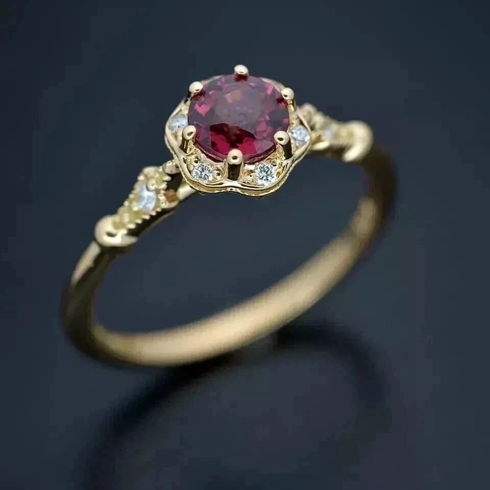 2Ct Art Deco Style Round Lab Created Ruby & Ruby Engagement 14K Gold Finish Ring