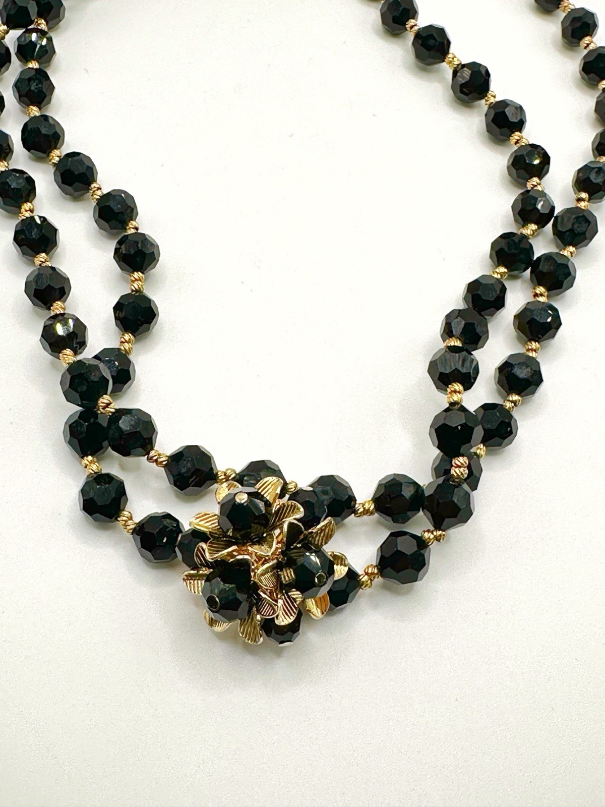 Vintage Black Glass Bead Convertible Necklace 31”