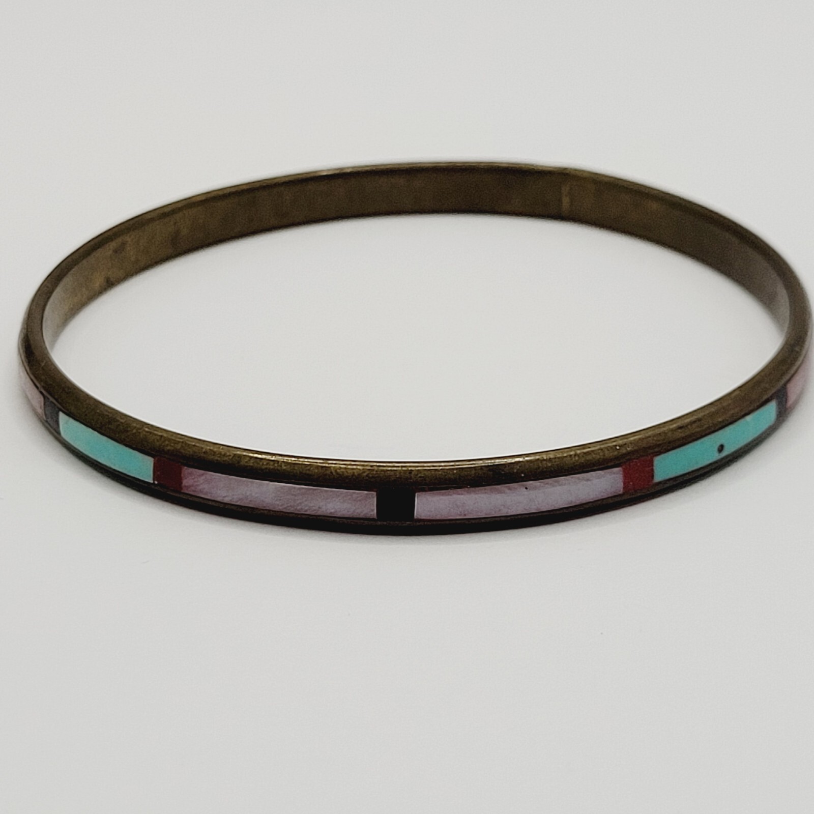 Handmade Southwestern Colorful Multi Stone Thin Inlay Vintage Bangle Bracelet