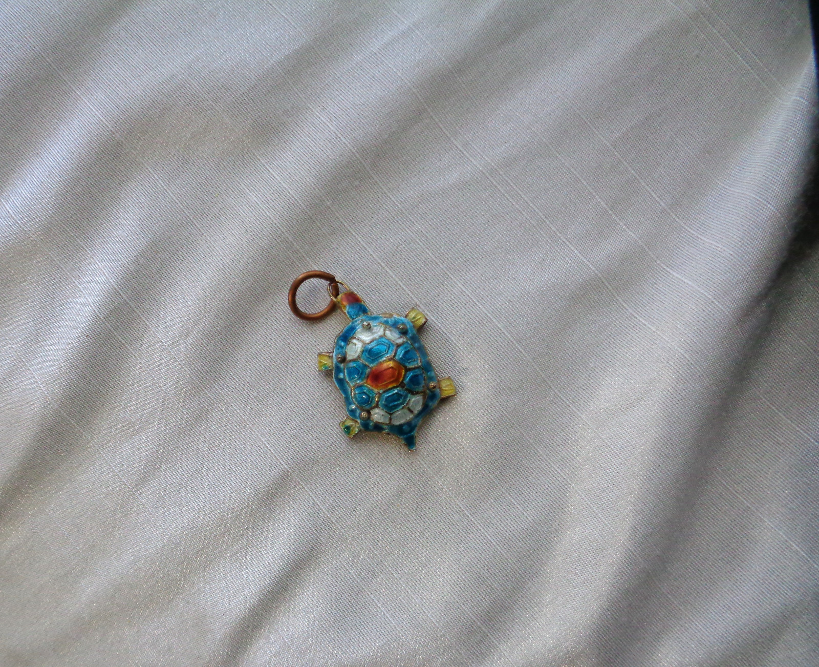 vintage enameled articulated turtle charm, approximately 1 1/2 “