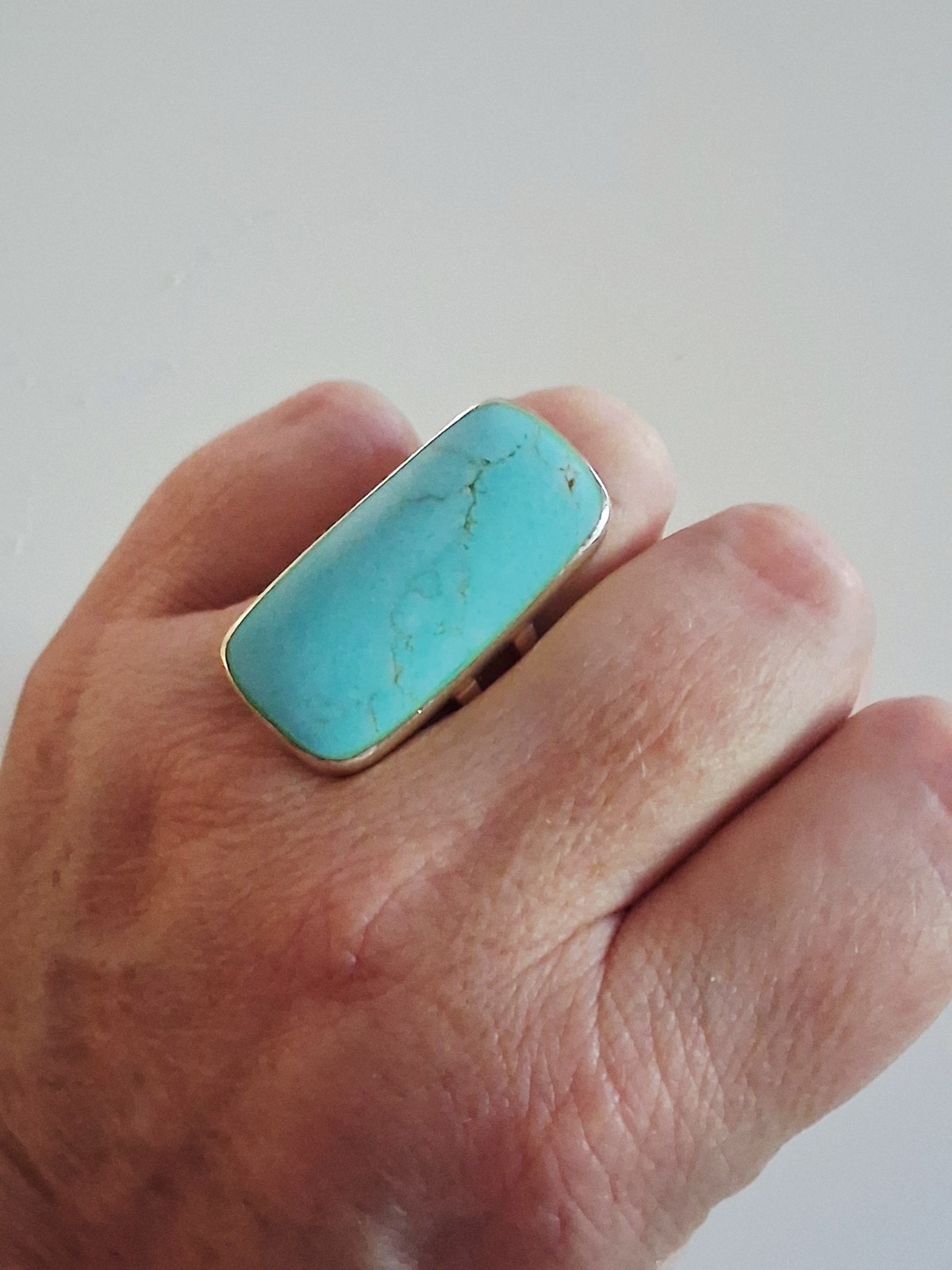 ATI Annika Witt Mexico Turquoise Large Statement Ring Size 8.75 Sterling Silver