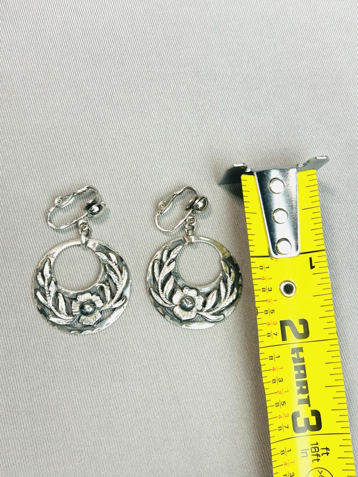 Sterling Silver Plata 925 Joy Mex Pair Of Large Floral Clip On Earrings