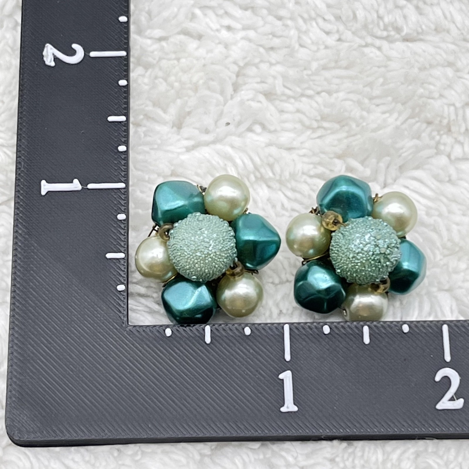 Vintage Green Plastic Jewelry Set Green Beads Triple Strand Necklace Earrings
