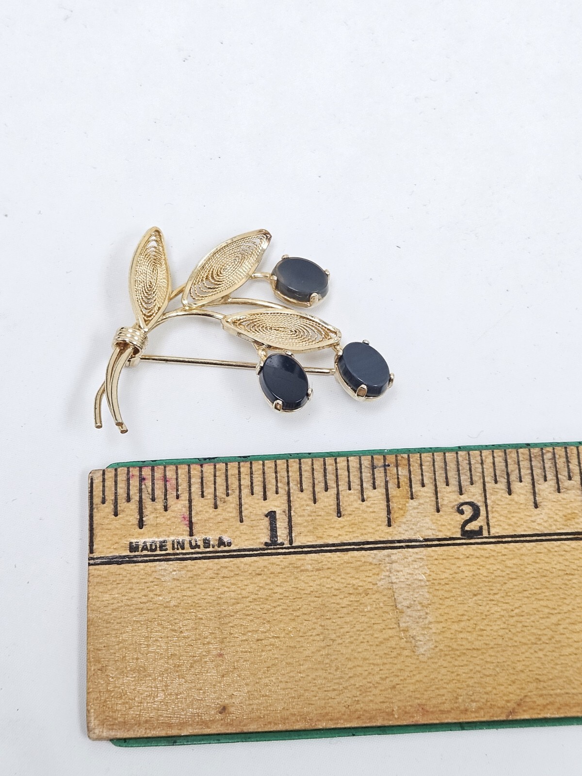 Vintage 12K Gold Filled Brooch/Pin & Bracelet Set Burt Cassell Onyx Stones