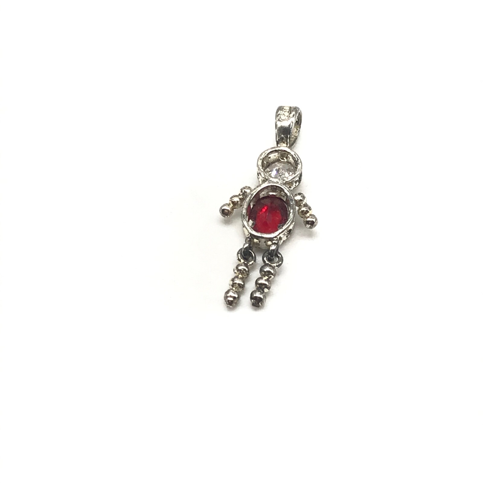 925 Sterling Silver Red CZ July Birthstone Stick Person Vintage Pendant