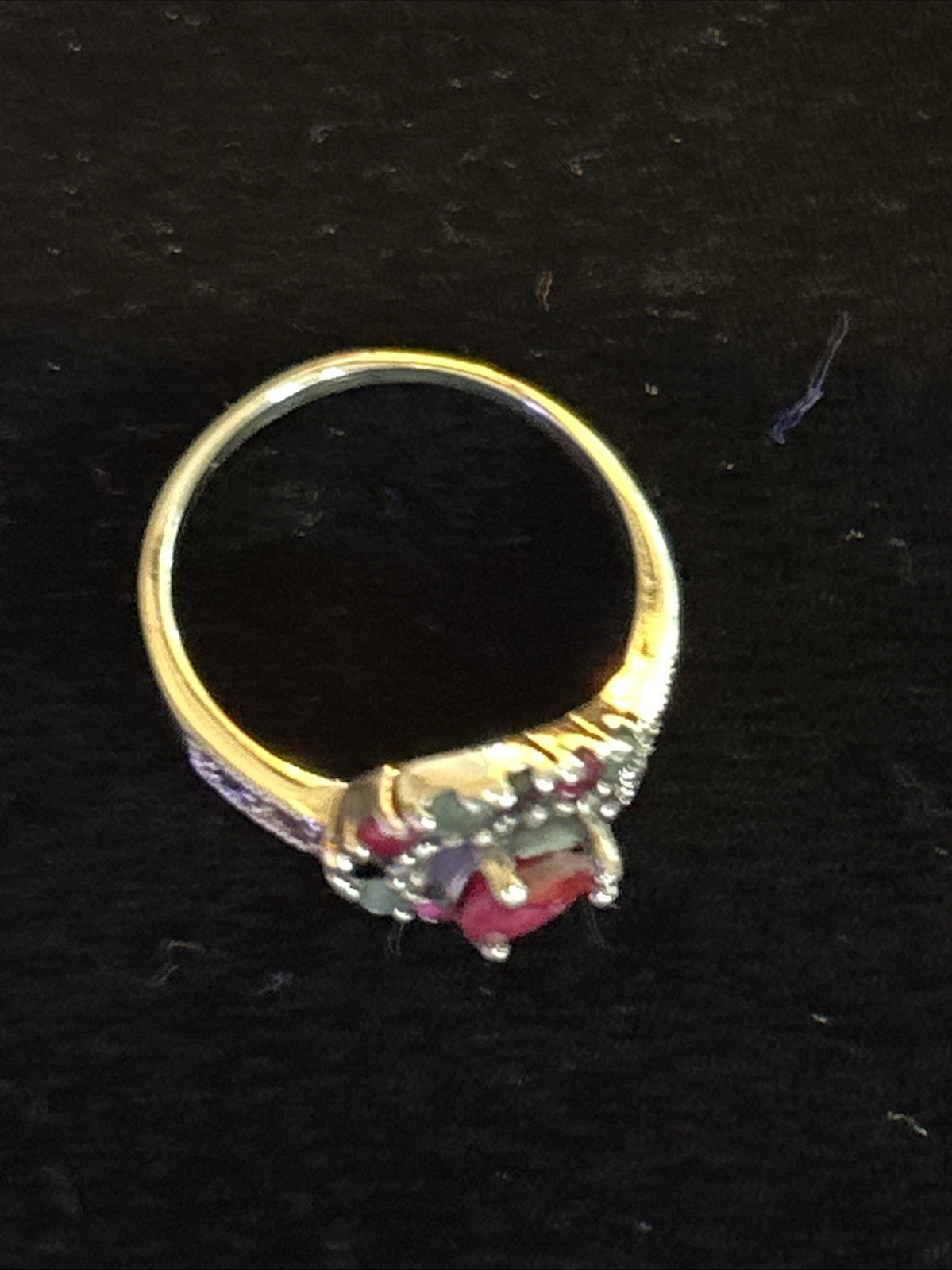 Vintage 925 Sterling Silver Ruby Sapphire Jade Marcasite Ring Size 7.5