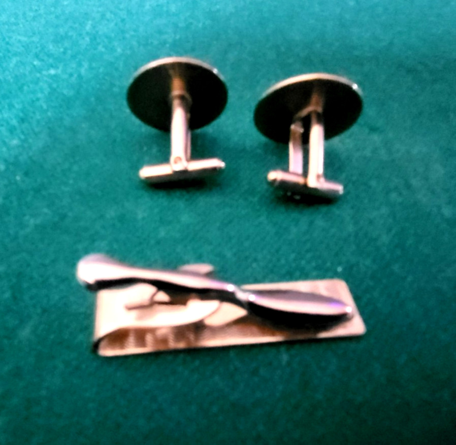 Vintage 1970s Mr Tara Silver Plate Hand Polished Cuff Links & Tie Clip Set w/Box