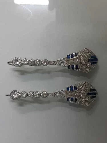 Art Deco Style 925 Silver White Diamond Bridal Drop Dangle Engagement Earrings
