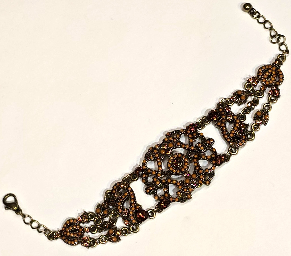Vintage VCLM Bejeweled Bracelet Ornate Victorian Baroque Style Bronze Tone