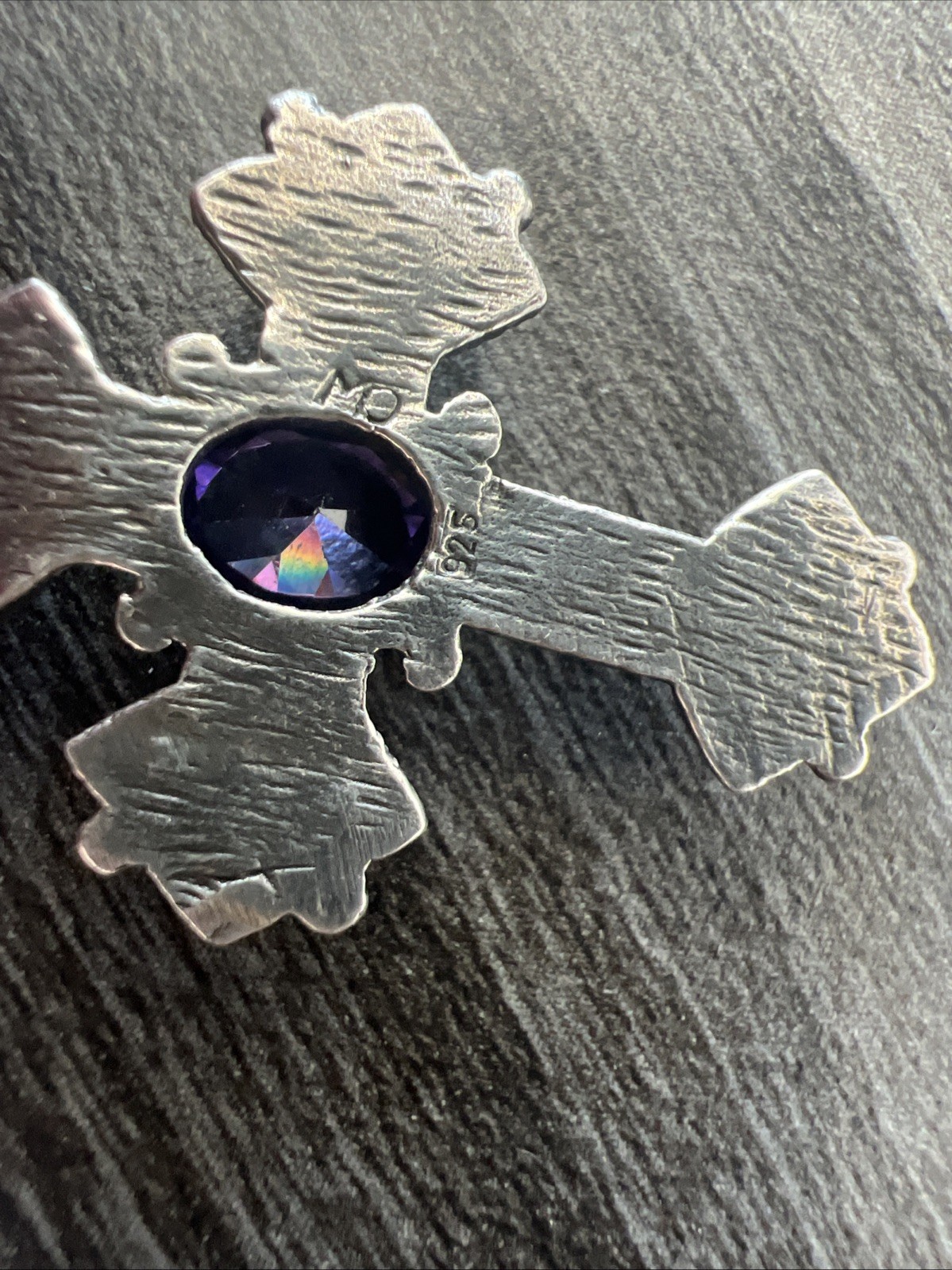 Vintage Signed CW Sterling Silver 925 Amethyst Marcasite Cross Pendant Necklace