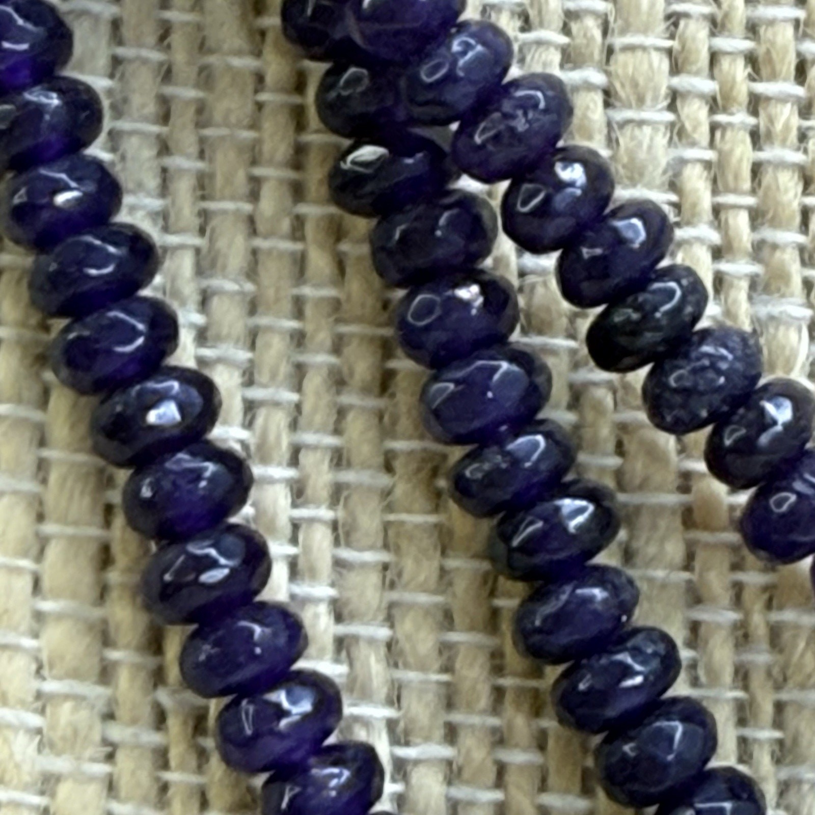 Vintage 3 Strand Purple Iolite Bead Necklace Faceted Iolite Floral Clasp