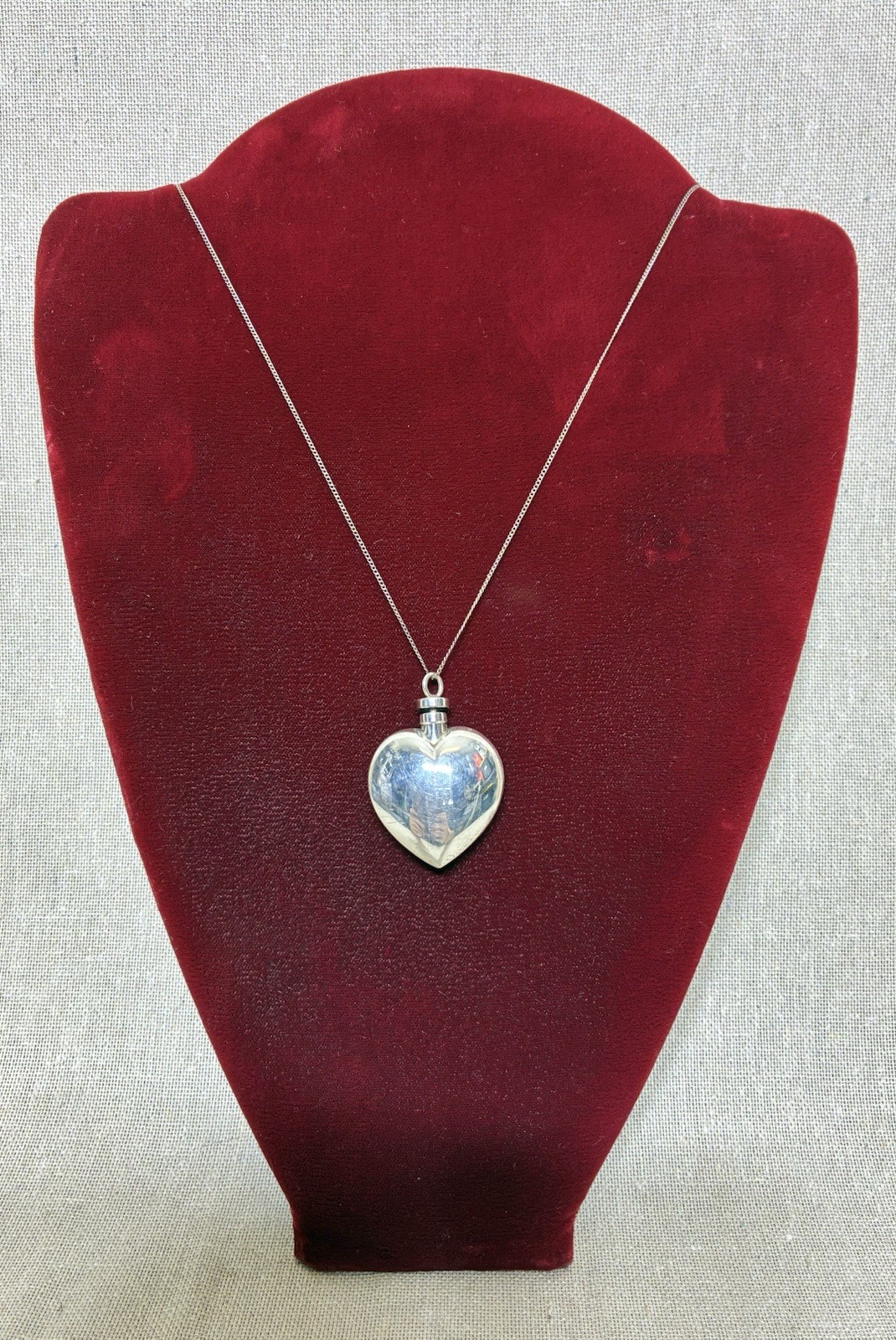 Vtg Sterling Silver Puff Heart Snuff Perfume Bottle Pendant Necklace Valentine