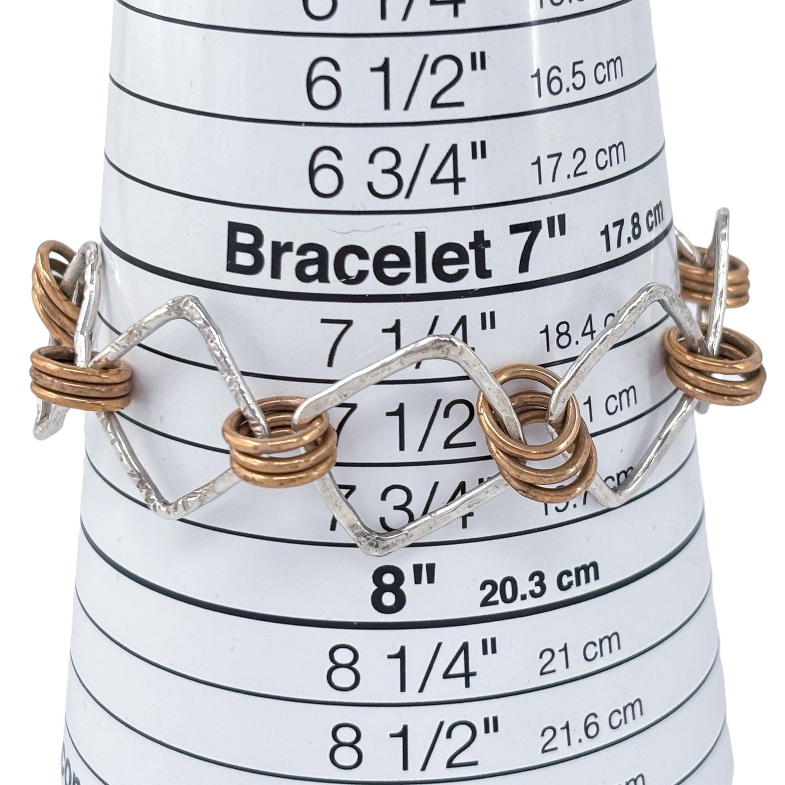 Vintage Sterling Silver 925 Mixed Metal Geometric Link Bracelet 7.5″-8″