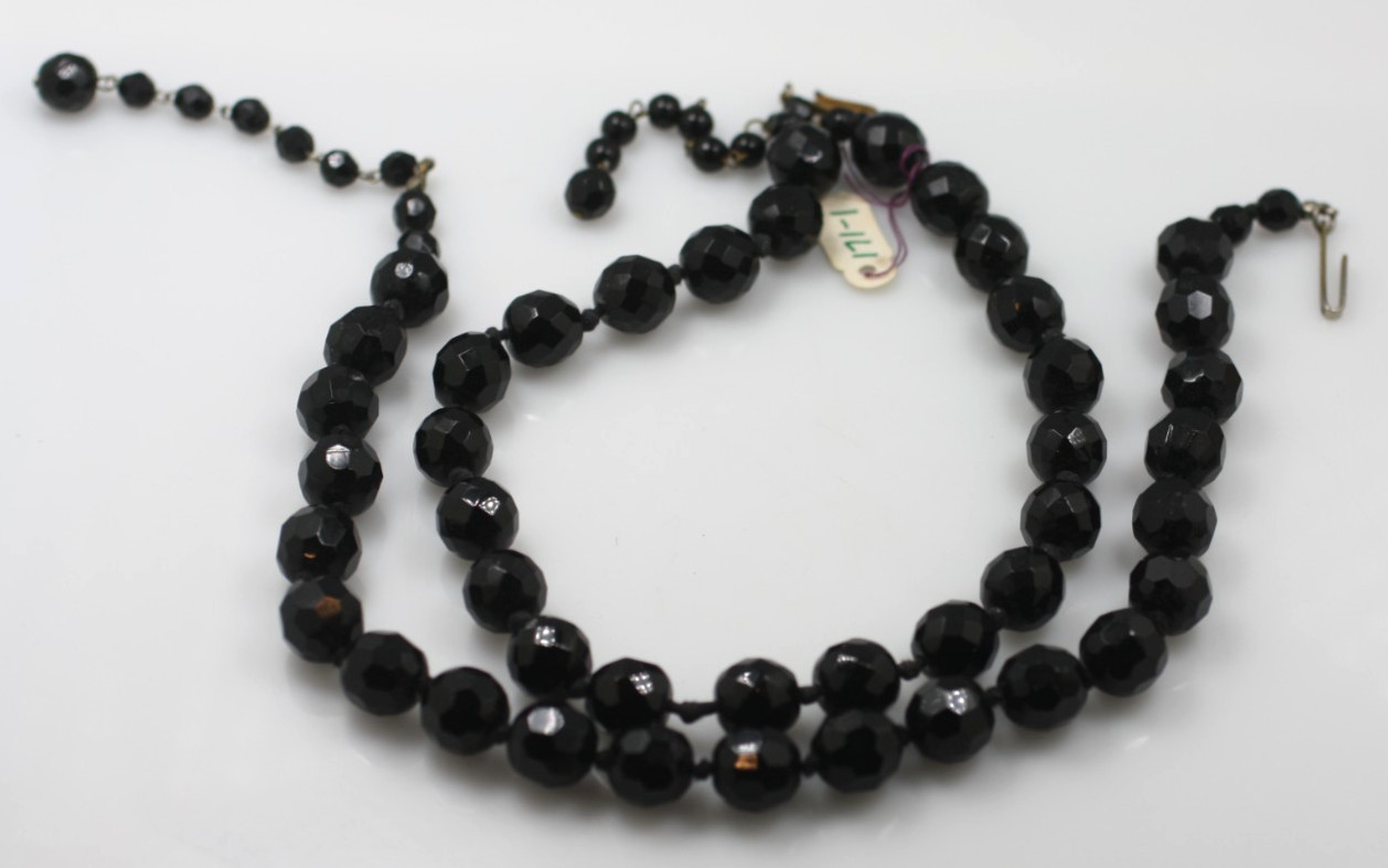 Vintage 2 PC black glass faceted beaded necklace W. Germany Austria 17 & 18″