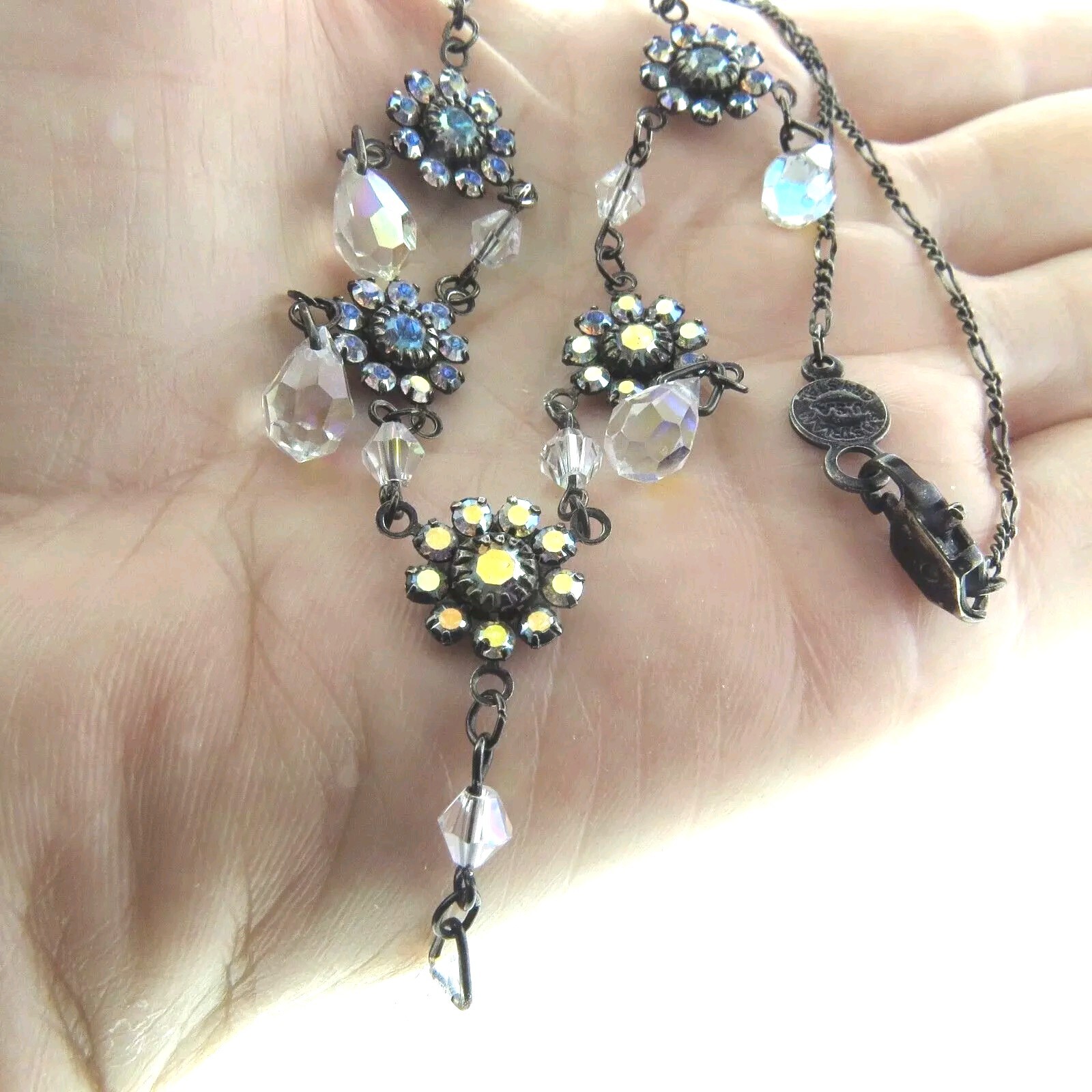 Austrian Crystal Signed Necklace Victorian Style 16.5 In