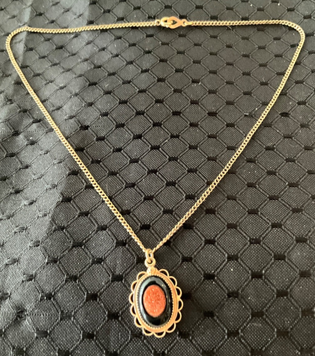 Vtg. 1950’s AMCO 14k Gold Filled Necklace (15”),And Goldstone Pendant (unmarked)