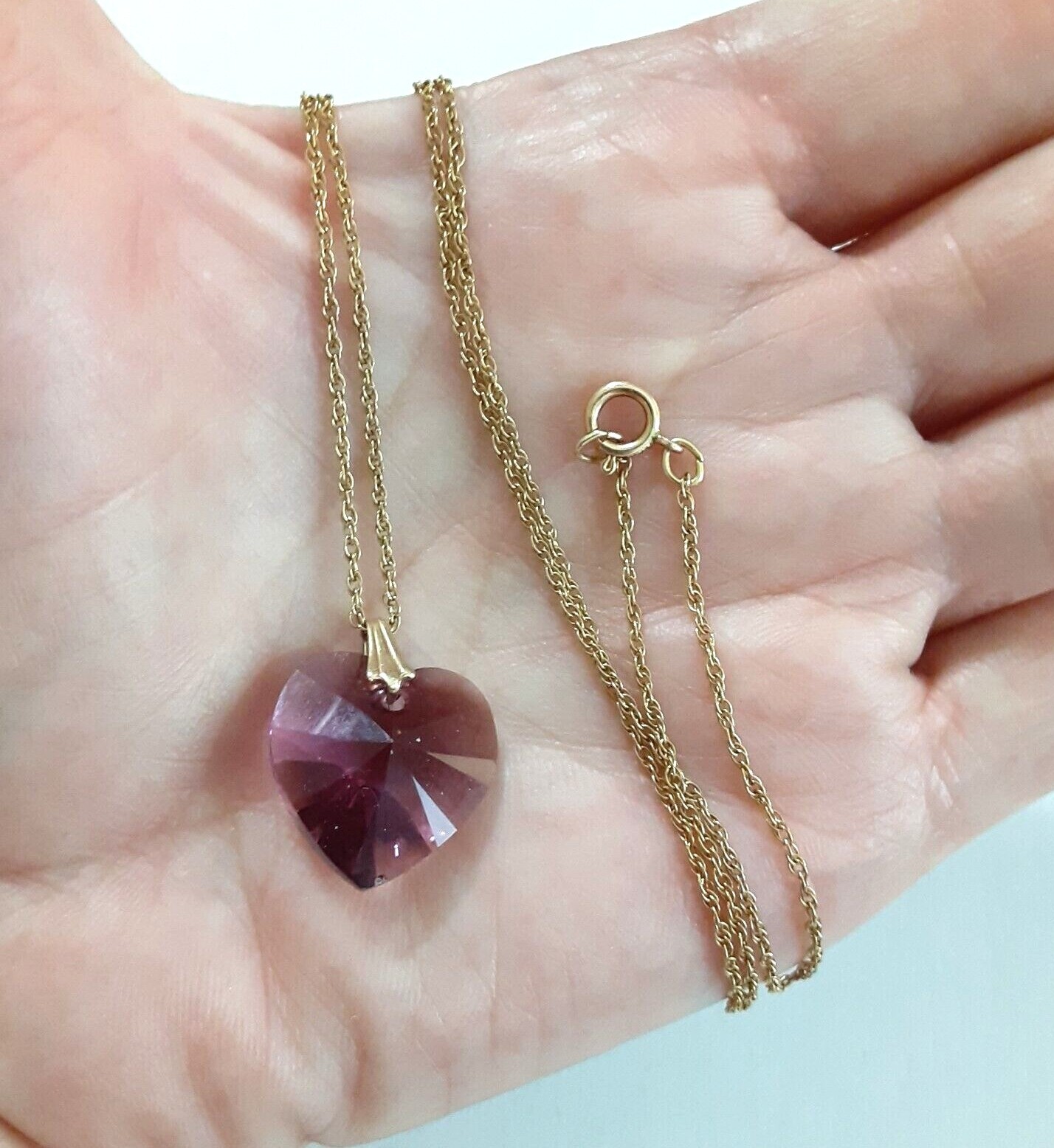 Purple Crystal Heart Pendant Necklace Gold Filled 18 mm 19 in