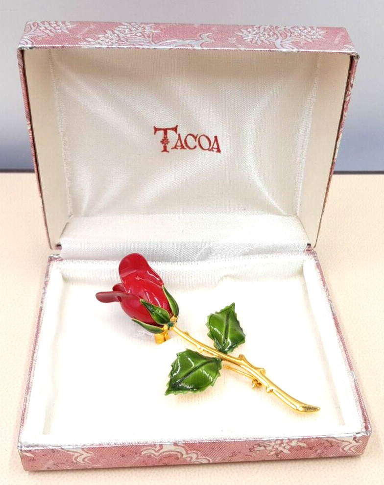 VTG TACOA Legend of the Christmas Rose Stunning 3″ Long Stem Rose Original Box