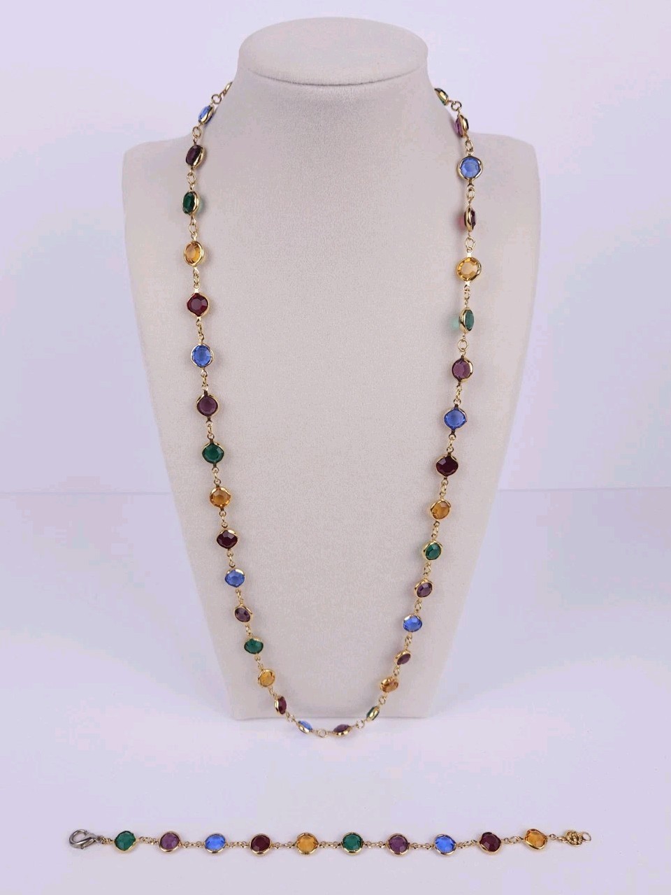 Vintage Austrian USA Colorful Crystal Goldtone Bezel Necklace Bracelet Set