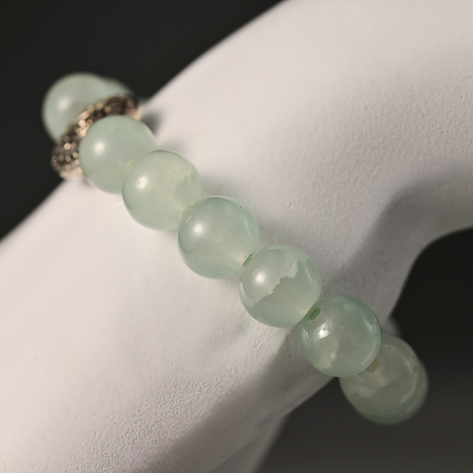 Vintage Original Silver Jade Quartz Gemstone Beaded Ball Estate Bracelet