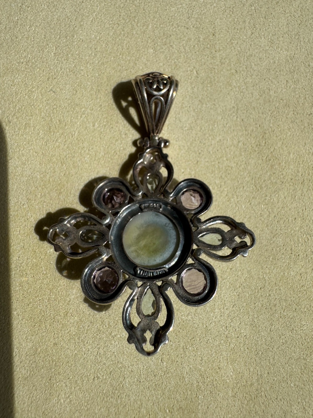 Blue pearl and blue/purple stone sterling silver 925 pendant Thailand