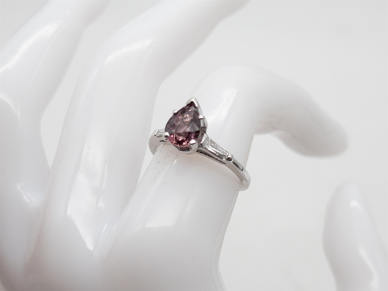 Vintage $4K 1.50ct NO HEAT Purple Pink Pear Sapphire Diamond 14k White Gold Ring