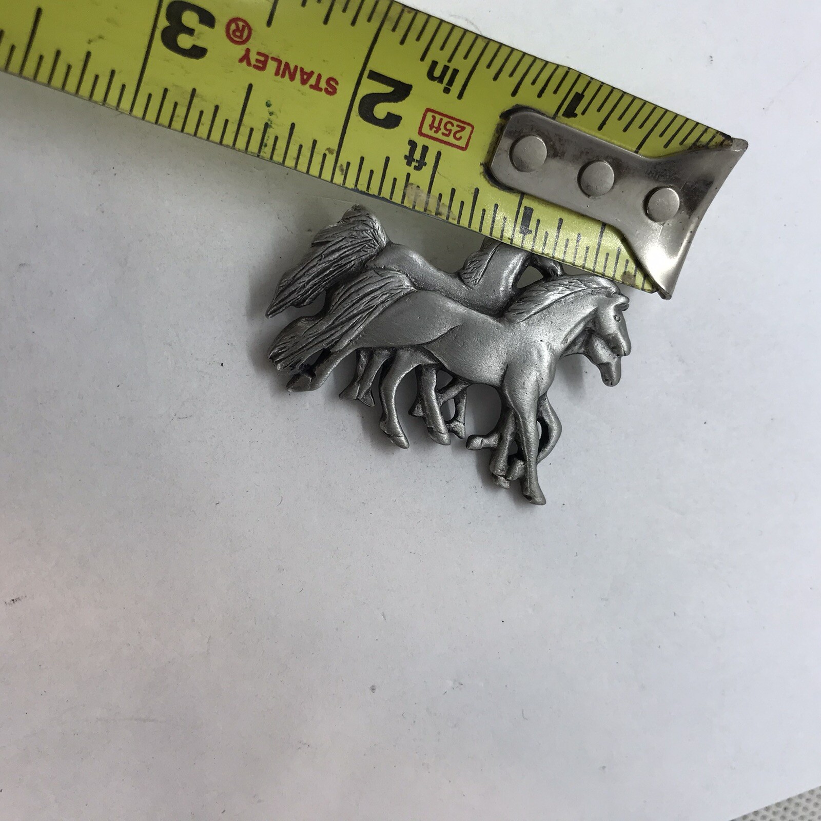 Vintage Brooch Wild Horses Running Brushed Pewter Western Americana