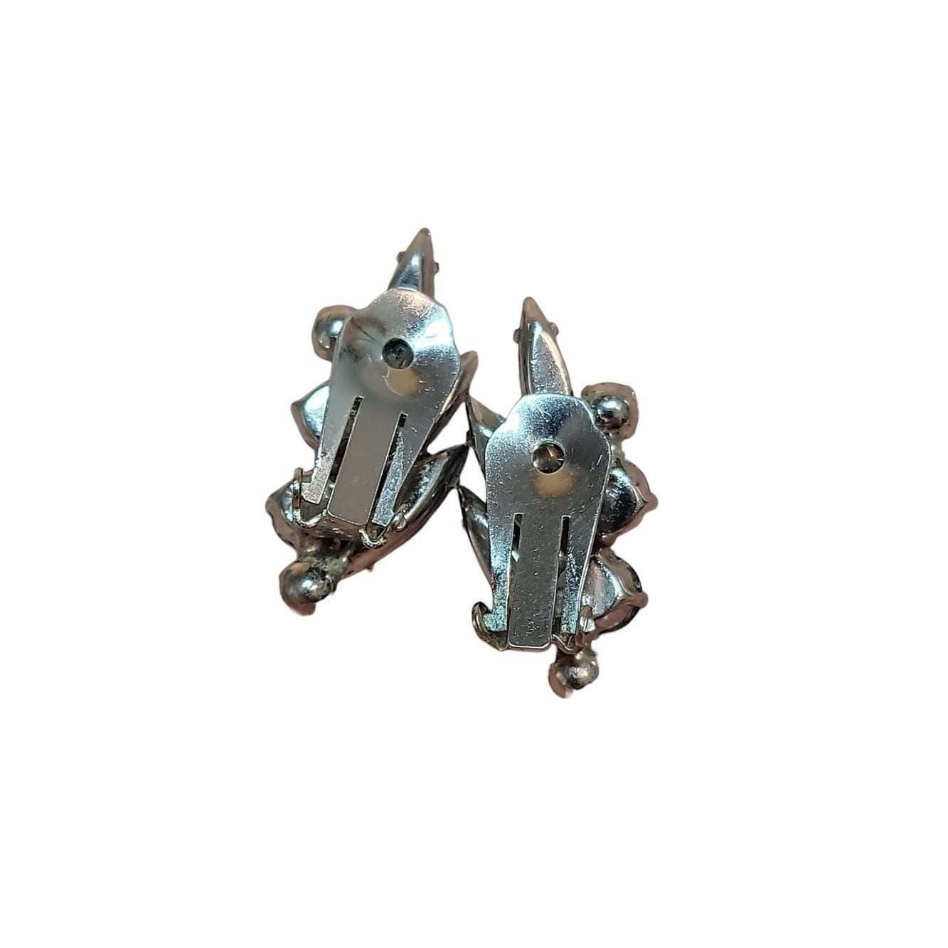 Vintage Crystal Rhinestone Clip On Earrings Sherman Style ,Blue Crystal