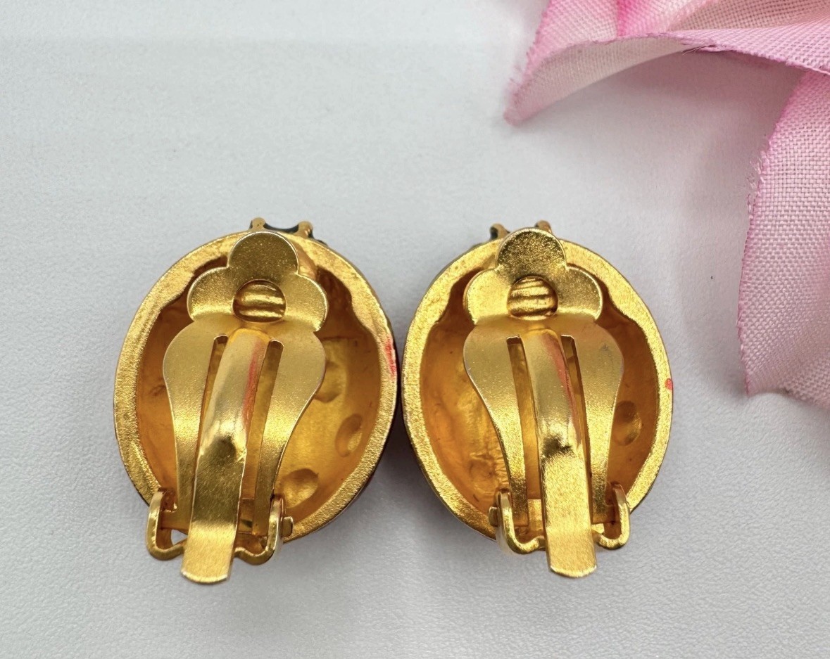 Vintage Signed MULTILANA Red Enamel Ladybug Clip On Earrings Lucky Bug Pair