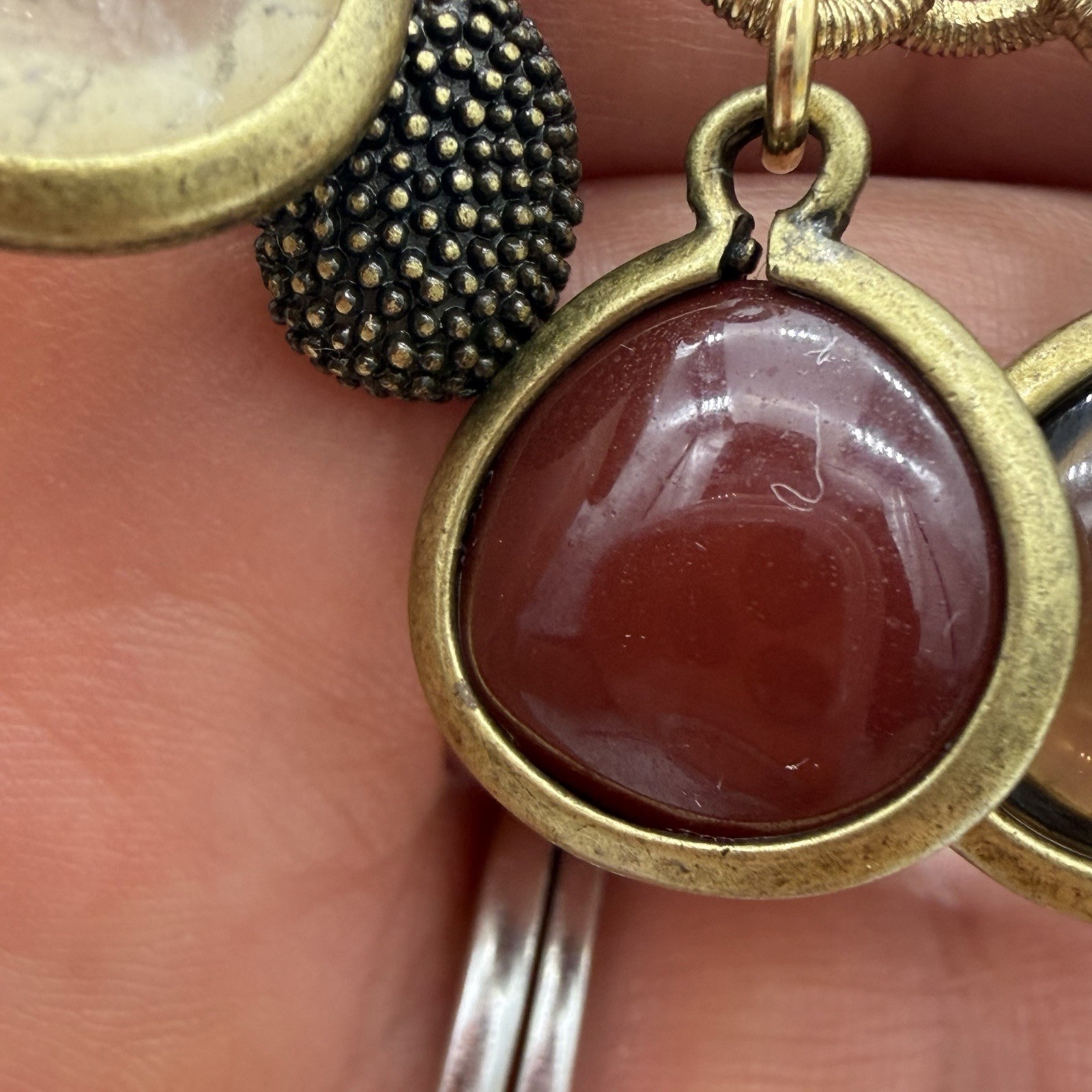 Vtg Monet Caged Glass Necklace Grpoix Style Cabochons Charm Dangle Long