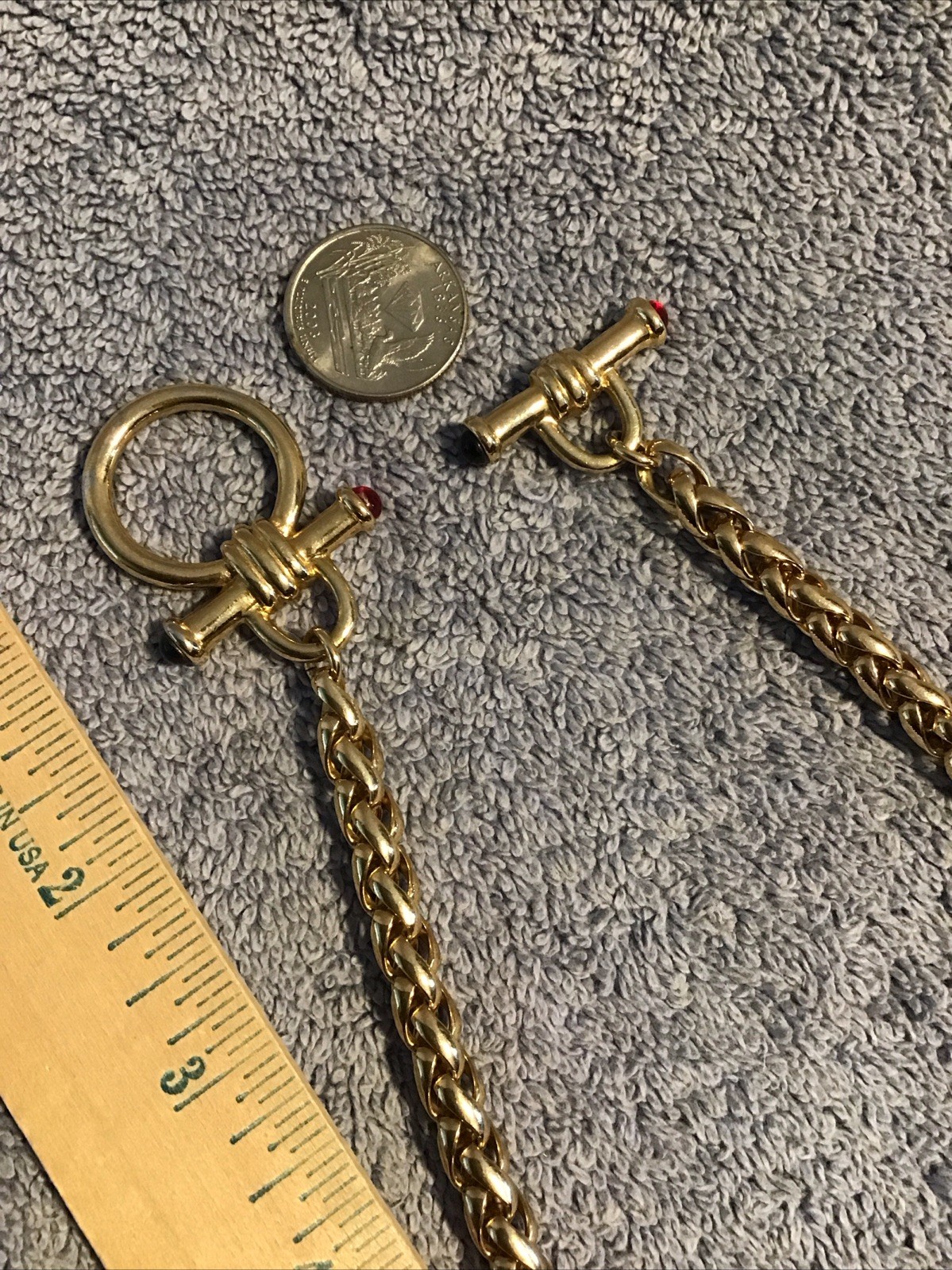Vtg Gold Tone Toggle Necklace Bridle Red Blue Glass Accent Wheat Chain Lot C