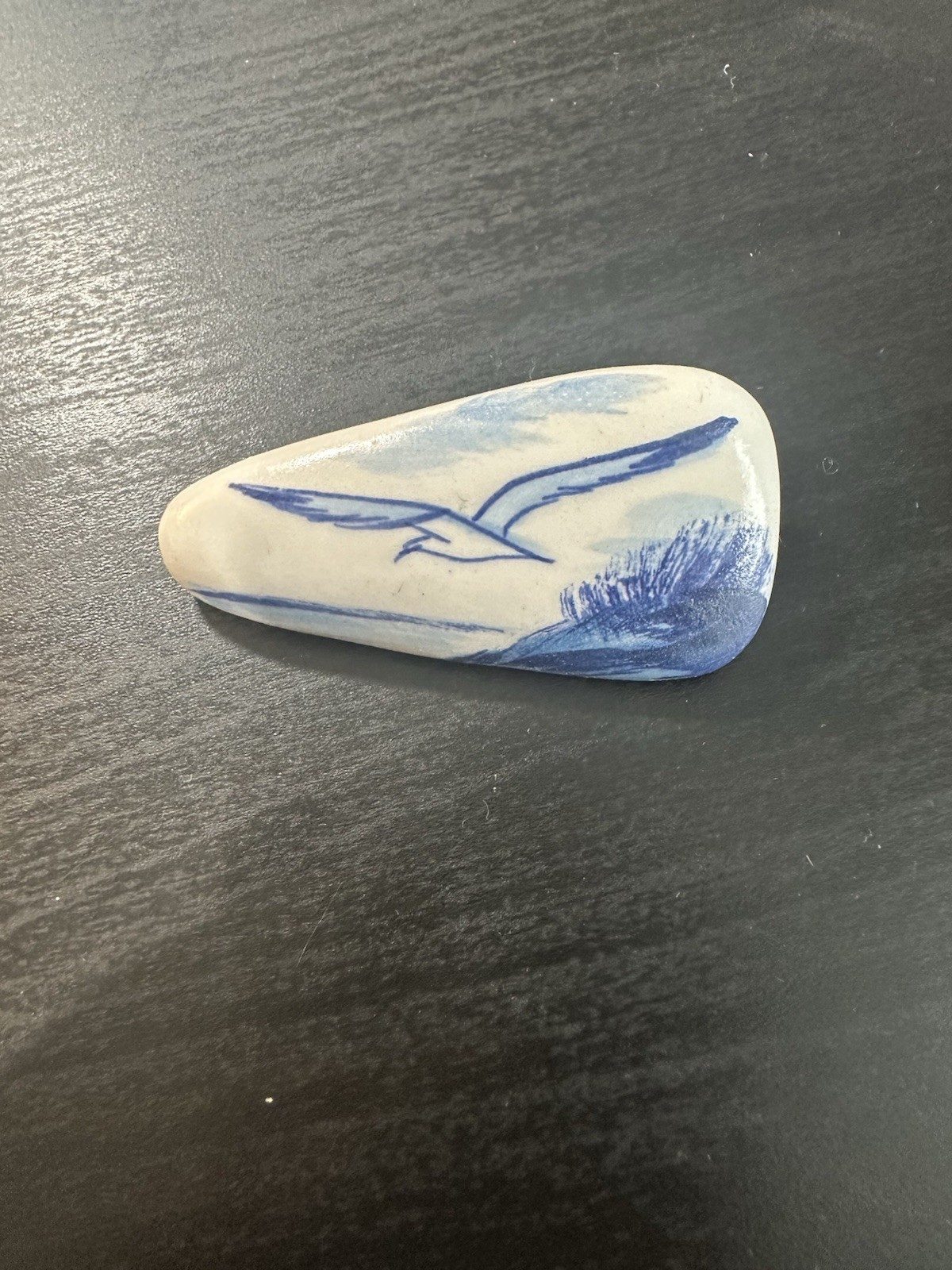 Vintage White & Blue Delft Holland Porcelain Segull Bird Brooch VTG Signed