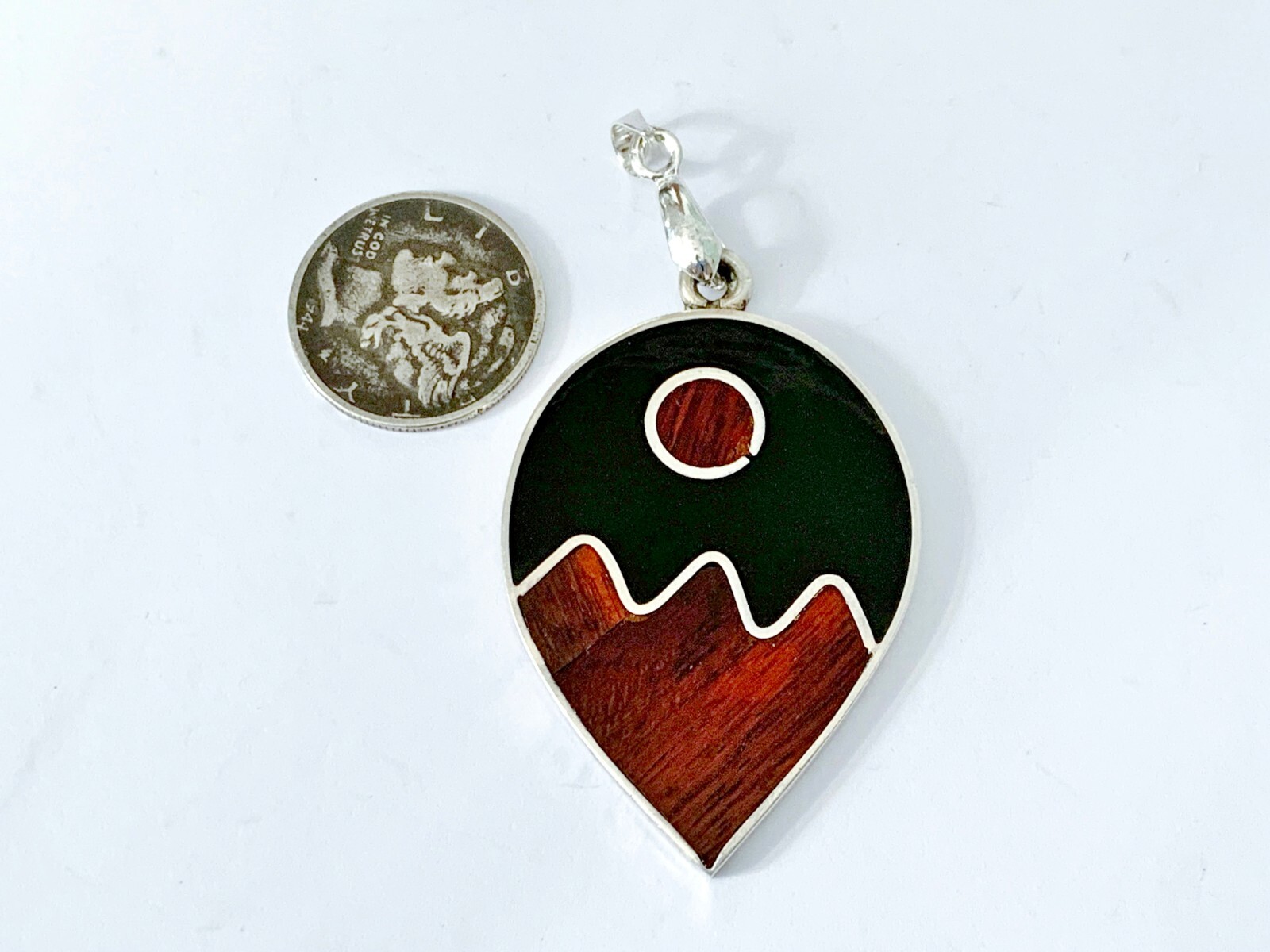 Vintage Modernist Sterling Pendant Silver 925 Onyx Artisan Bold