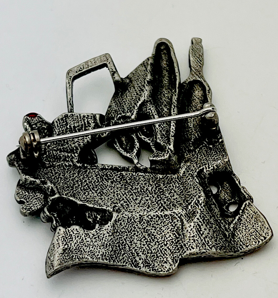 Vintage Pewter Finish Enamel Wine Grape Picnic Basket Pin Brooch