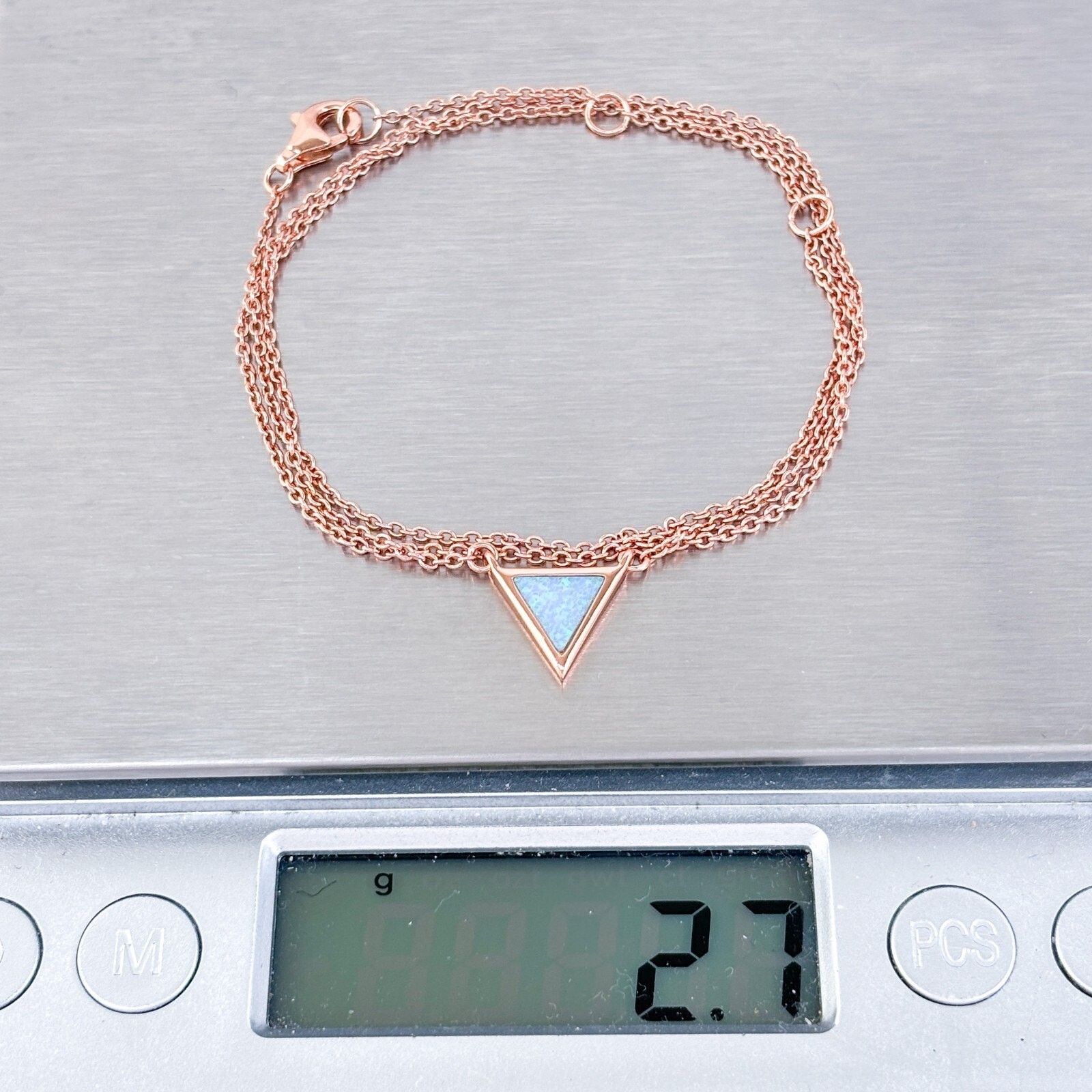 Rose Gold Tone Opal Triangle Pendant Necklace | Vintage Sterling Silver 925