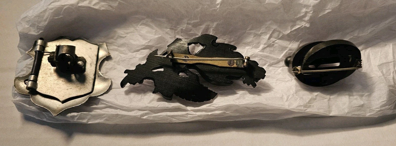 Antique Victorian Black Mourning Jewelry Lot (3) Brooch Pins Gutta Percha Enamel