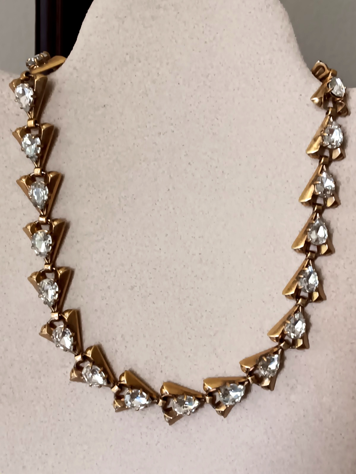 Vintage J.Crew Matte Gold Tone Necklace with Faceted Triangular Crystals
