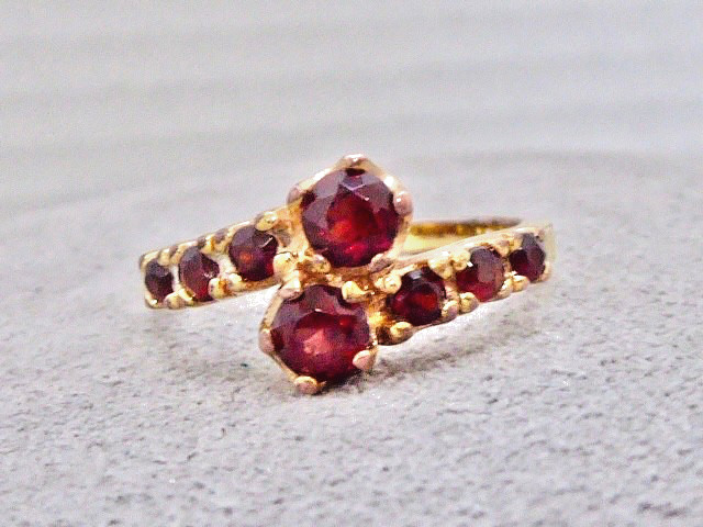VINTAGE STERLING SILVER GOLD VERMEIL FACETED GARNET CLUSTER RING SIZE 7.5 RING