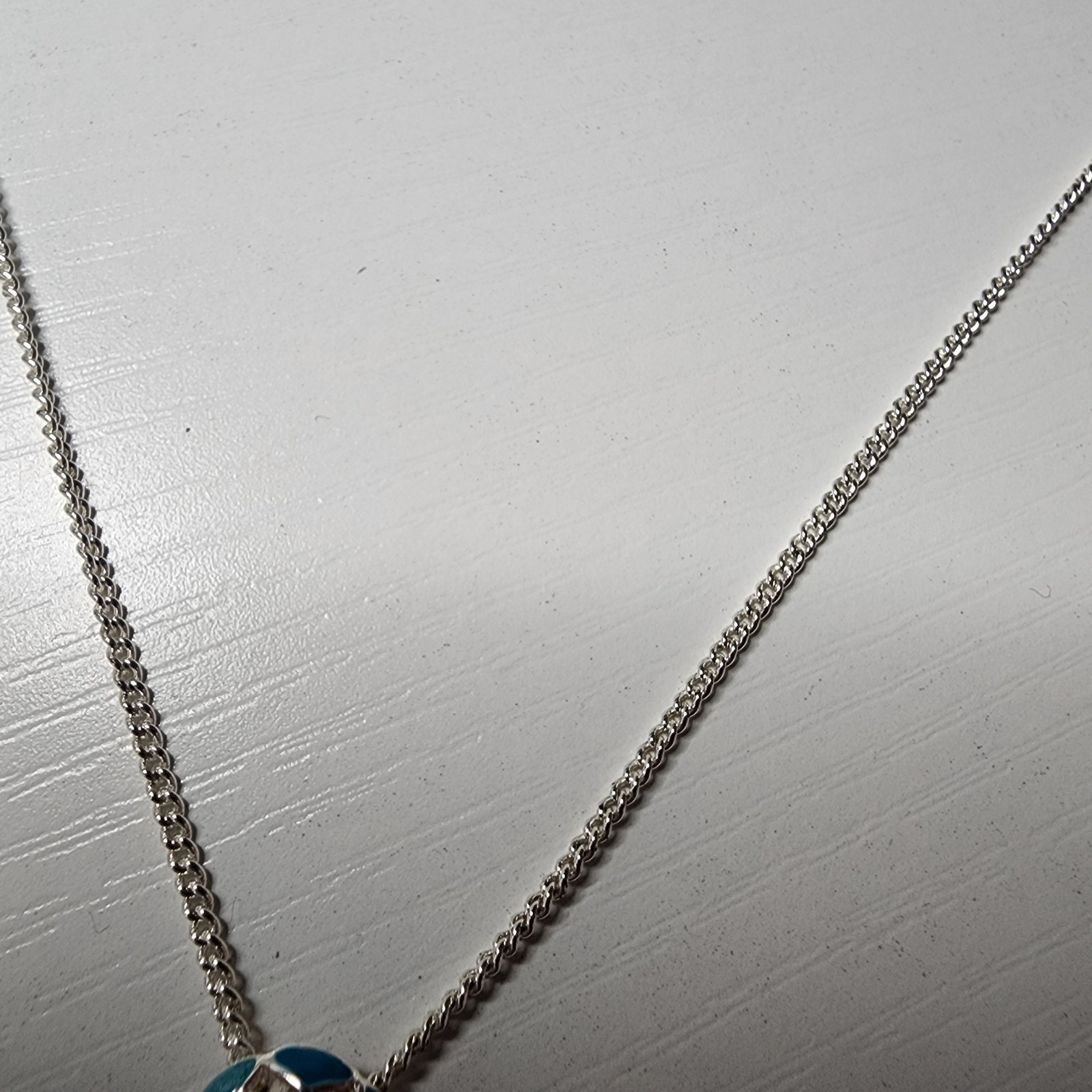 Vintage AVON Signed SAQ Faux Turquoise Blue Enamel Pendant Necklace Silver Toned