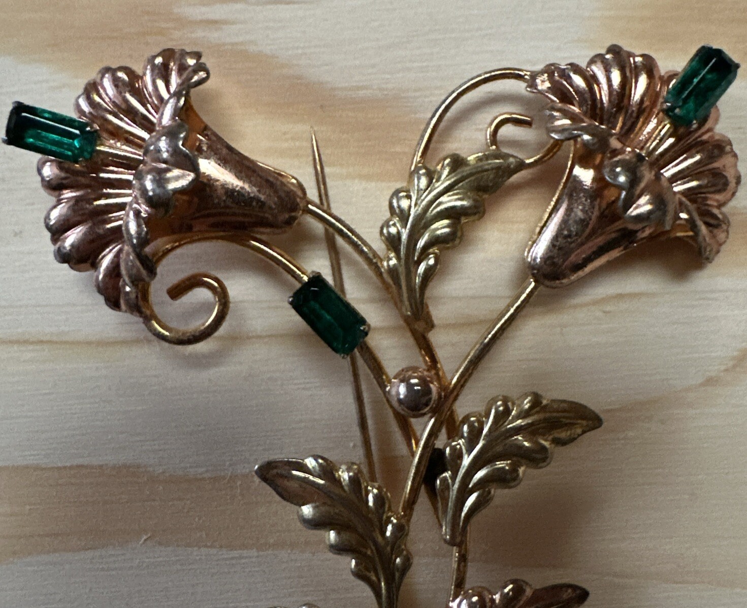Vintage Sterling Silver Estate green stones brooch 1930’s-1950’s