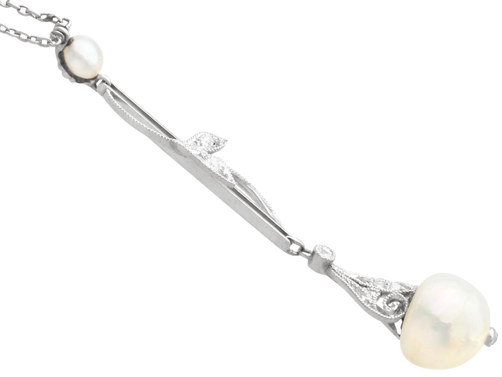 Antique Natural Pearl and Diamond, Platinum Pendant Circa 1910