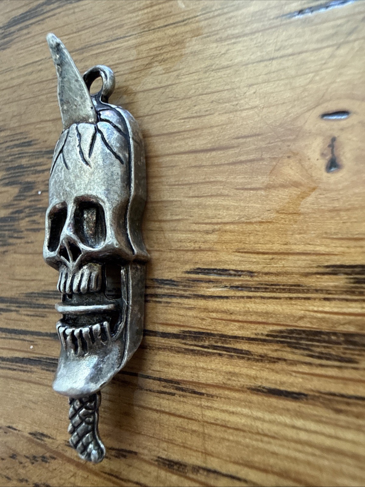 Vintage Silver Tone Long Skull Pendant Dagger Evil Pirate Jewelry Accessory
