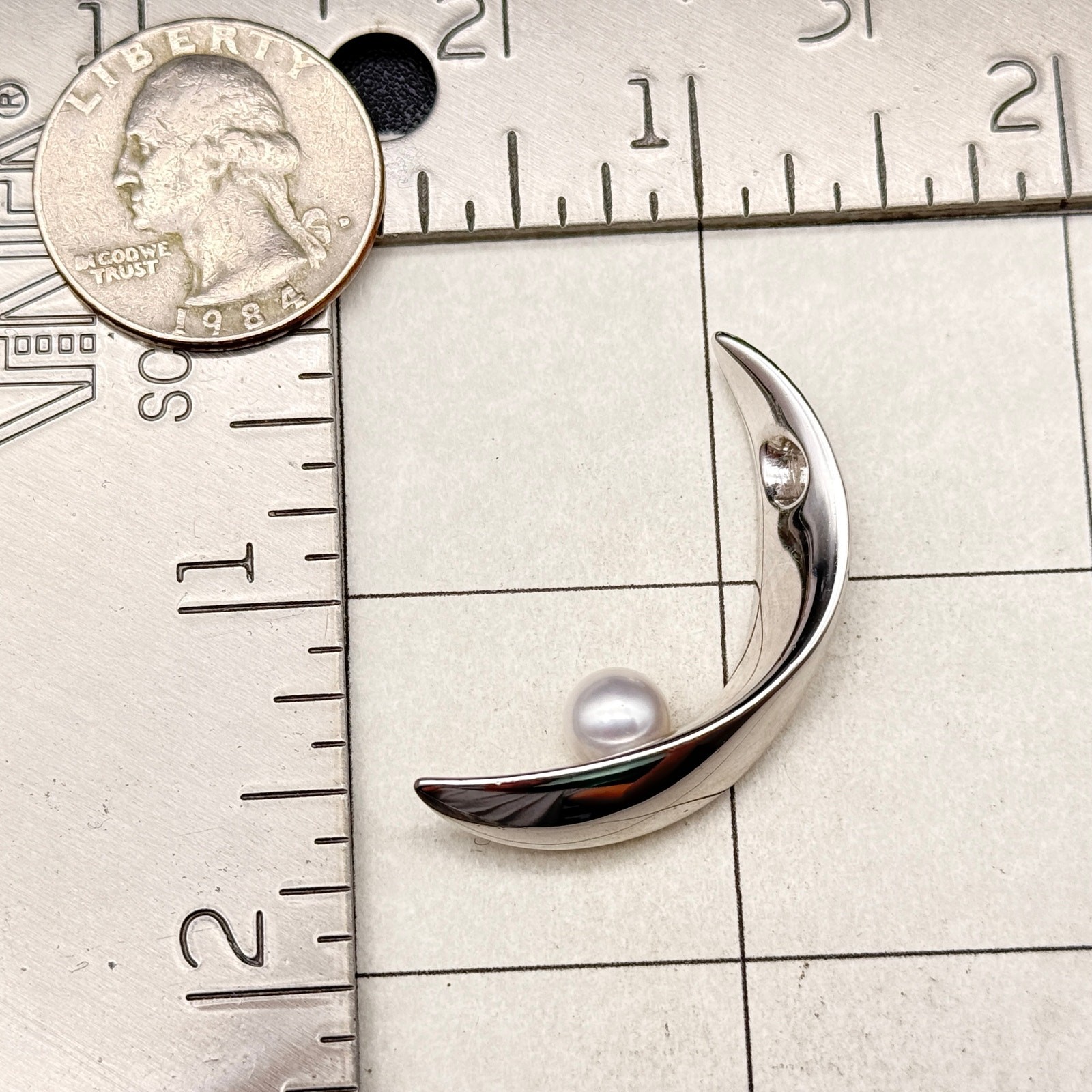 Vintage Mikimoto Modernist Abstract Pearl Sterling Silver Pendant